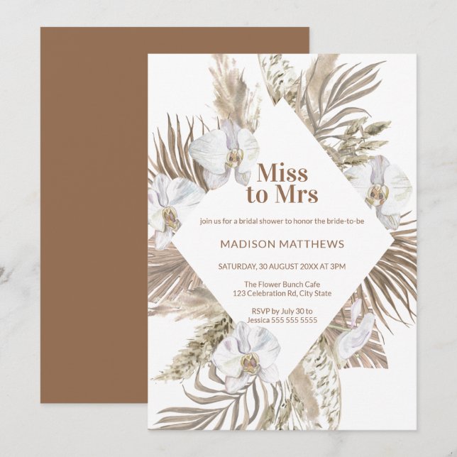Invitación Srta. Tan Copper Boho Floral Bridal Shower I (Anverso / Reverso)