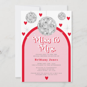 Invitación Srta. Valentines Heart Disco Bridal Shower