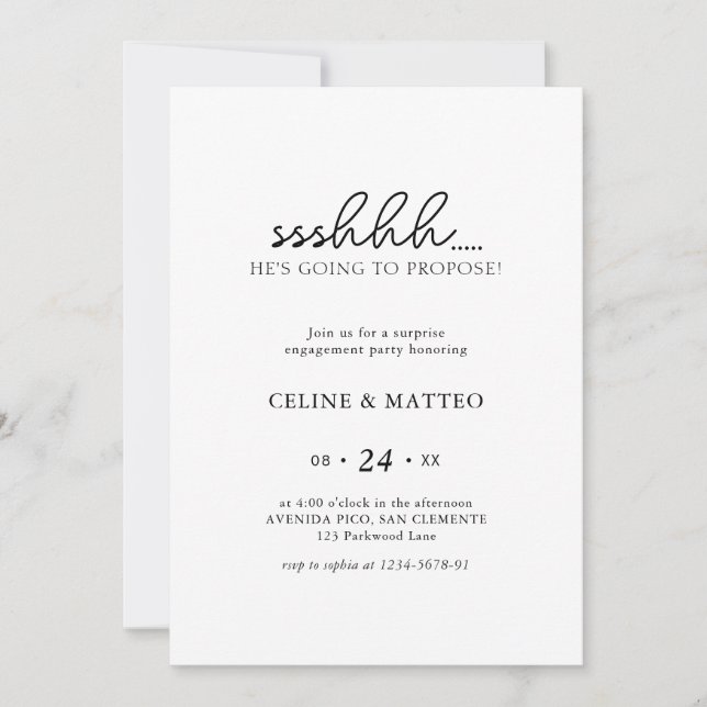 Invitación Sshh. Va a proponer | Compromiso de sorpresa (Anverso)
