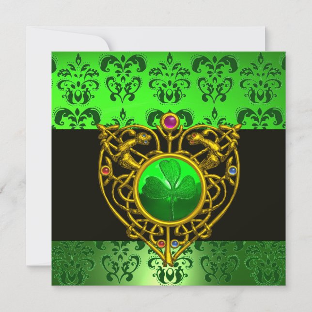 Invitación ST. Monograma de Damasco Verde CÉLTICO DE PATRICK (Anverso)