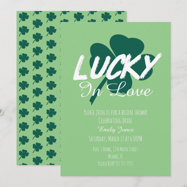 Invitación St Patrick Day Lucky In Love Green Bridal Shower (Anverso / Reverso)