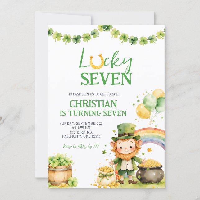 Invitación St Patrick Lucky Seven Birthday Invitation (Anverso)