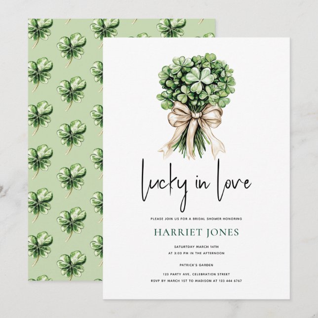 Invitación St Patrick’s Bridal Shower Clover Bouquet (Anverso / Reverso)
