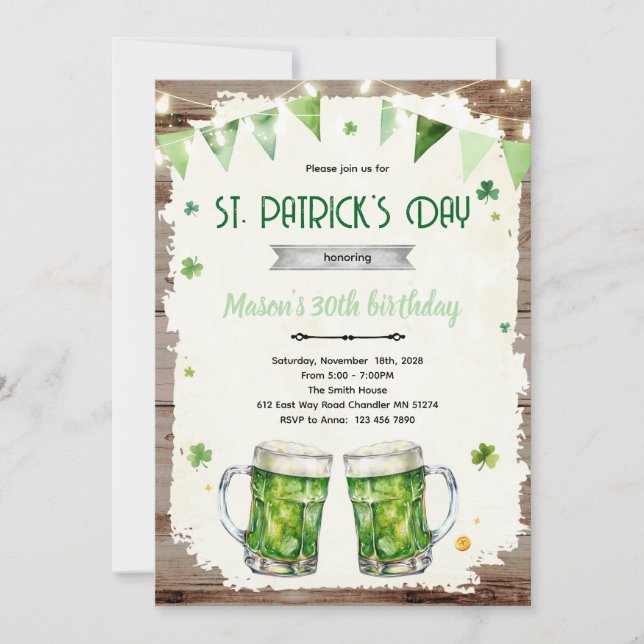 Invitación St Patrick’s Day beer birthday invite (Anverso)