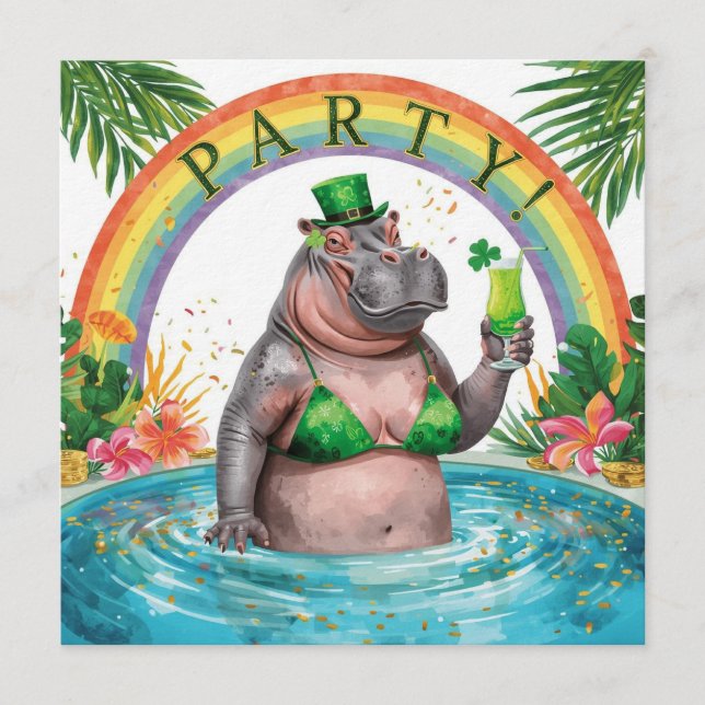 Invitación St. Patrick’s Day Glam Hippo Bikini  (Anverso)