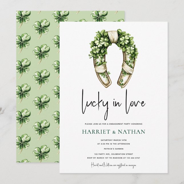 Invitación St Patrick’s Engagement Party Horseshoe (Anverso / Reverso)