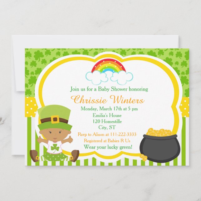 Invitación St Patricks African American Chica Baby Shower (Anverso)