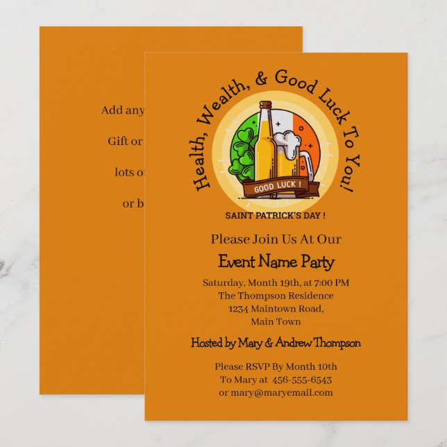 Invitación St Patricks Day Beer & Flag Edit Message Fiesta (Anverso / Reverso)