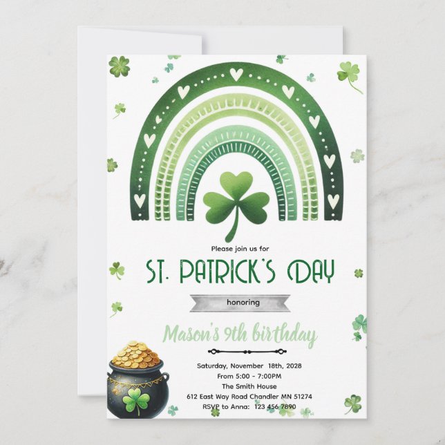 Invitación St. Patrick's Day Birthday party invitation (Anverso)