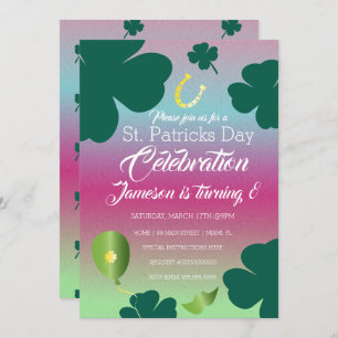 Invitación St. Patricks Day Clebration Shamrock Purpurina