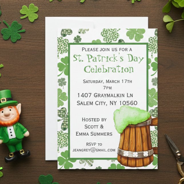 Invitación St. Patricks Day Fiesta Shamrock Green Beer (Subido por el creador)