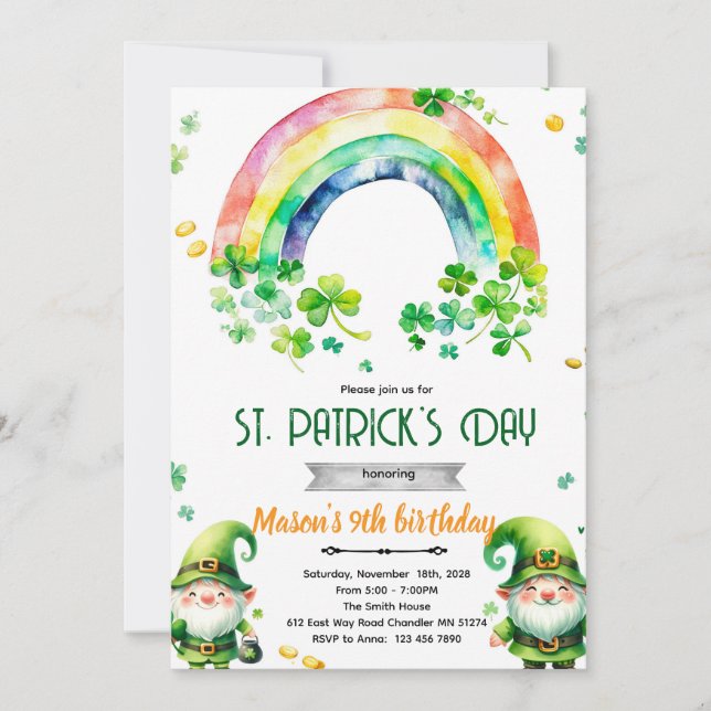 Invitación St Patricks Day gnome party invitation (Anverso)