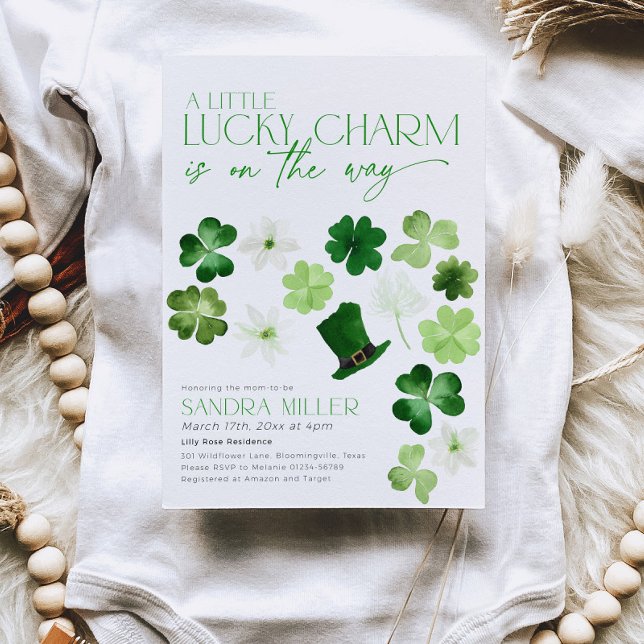 Invitación St. Patricks Day Green Shamrock Baby Shower (Lucky charm baby shower)