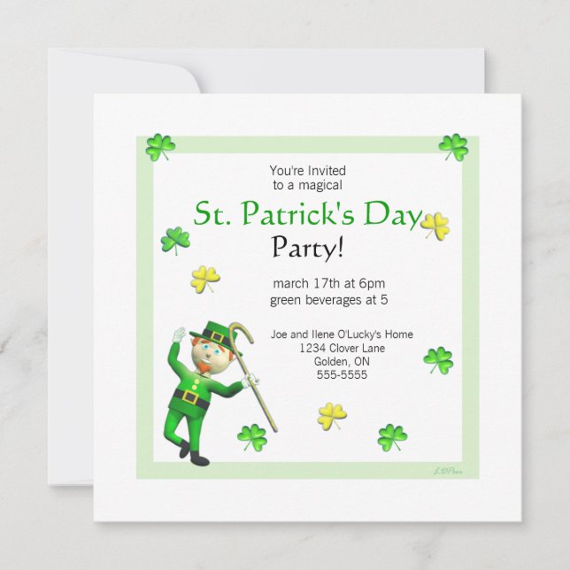 Invitación St. Patrick's Day Leprechaun y Shamrock (Anverso)
