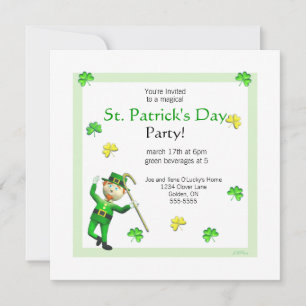 Invitación St. Patrick's Day Leprechaun y Shamrock