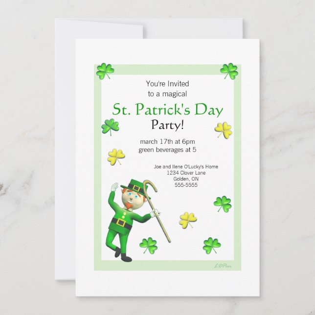 Invitación St. Patrick's Day Leprechaun y Shamrock (Anverso)