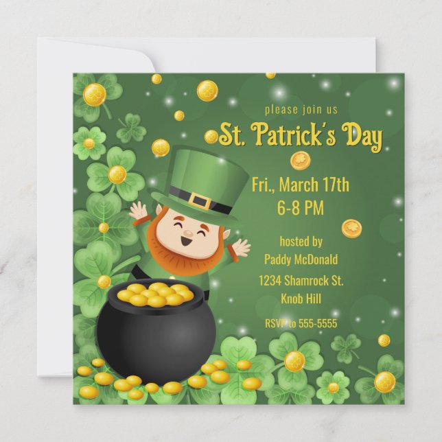 Invitación St. Patrick's Day Leprechauns Shamrock & Gold (Anverso)