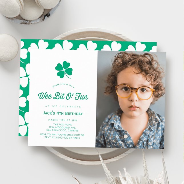 Invitación St. Patrick's Day Shamrock White Photo Birthday (Subido por el creador)