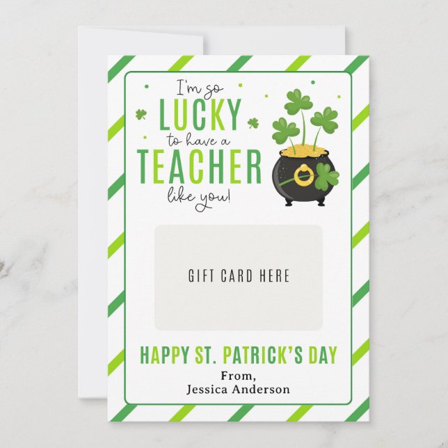 Invitación St. Patrick's Day Teacher Appreciation Gift Card (Anverso)