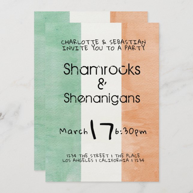 Invitación St Patricks Irlandés Shamrock Shenanigans Watercol (Anverso / Reverso)