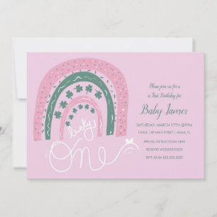 Invitación St. Patricks Lucky 1er Cumpleaños Mano Dibujó Arco