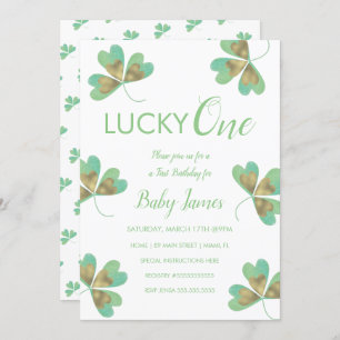 Invitación St. Patricks Lucky 1er cumpleaños Shamrock