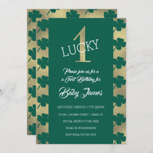 Invitación St. Patricks Lucky First Birthday Green Shamrock