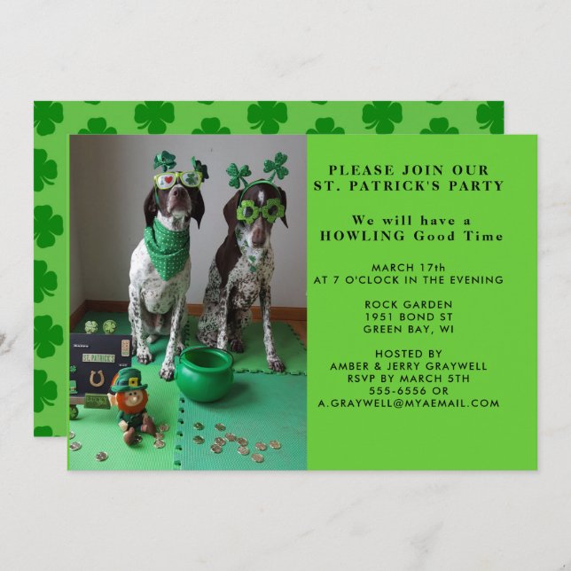 Invitación St. Patrick's Party Dogs with Shamrocks Invitation (Anverso / Reverso)