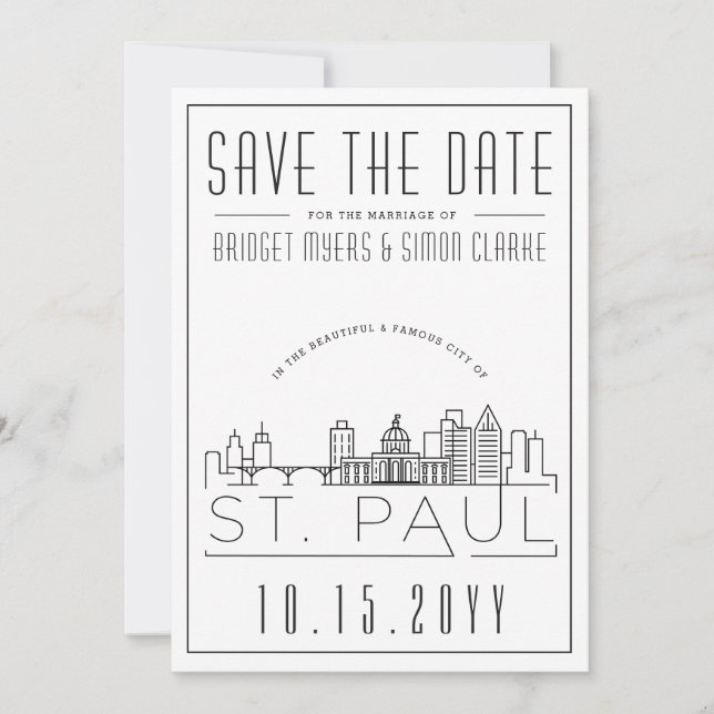 Invitación St. Paul Boda | Estilizado Skyline Guardar la fech (Anverso)