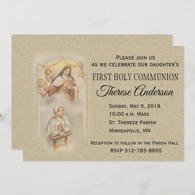 Invitación St. Therese First Holy Communion Invitation (Anverso / Reverso)