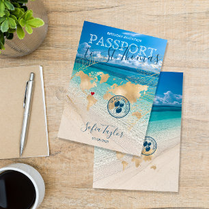 Invitación St. Thomas 50 y fabuloso mapa de pasaportes de cum