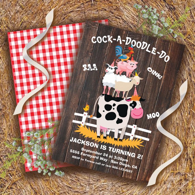 Invitación Stacked Farm Animals Barnyard Birthday Party (Subido por el creador)