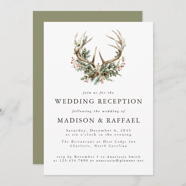 Invitación Stag Antlers Rustic Winter Wedding Reception (Anverso / Reverso)