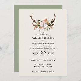 Invitación Stag sage verde floral rústico elegante moderno