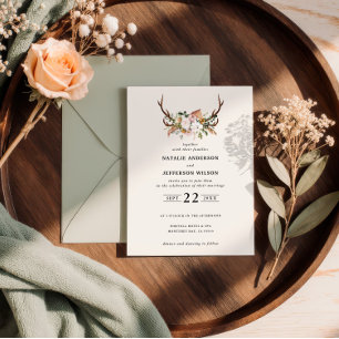 Invitación Stag sage verde floral rústico elegante moderno