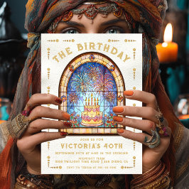 Invitación Stained Glass Birthday Party Cake Tarot Card