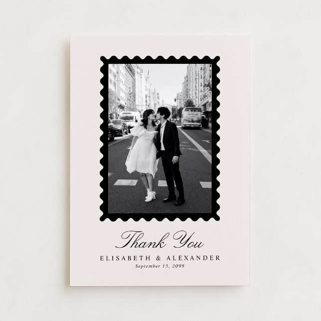 Invitación Stamp Style Modern Ivory One Photo Thank You Card (Subido por el creador)