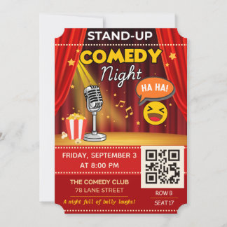 Invitación Stand-Up Comedy Night Ticket | QR Code Invite