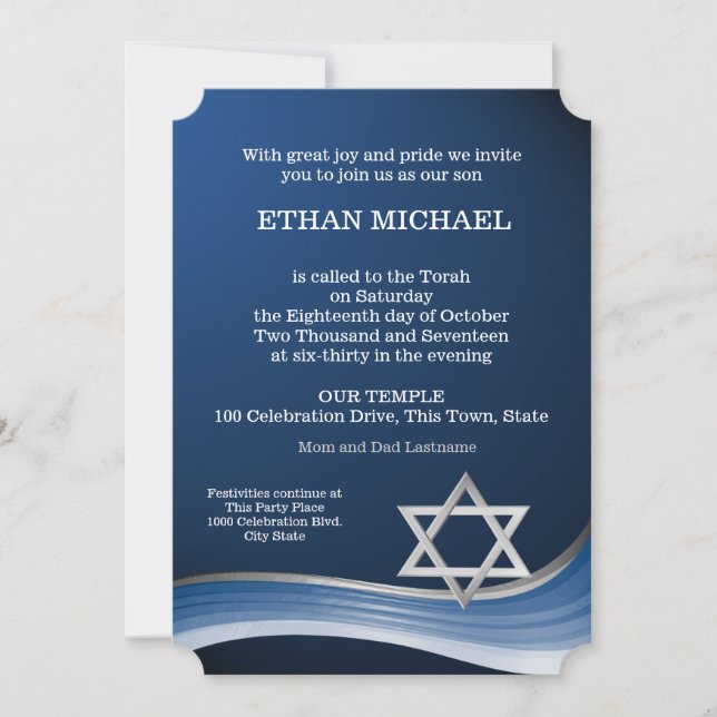 Invitación Star and Blue Wave Bar Mitzvah (Anverso)