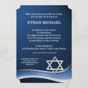 Invitación Star and Blue Wave Bar Mitzvah