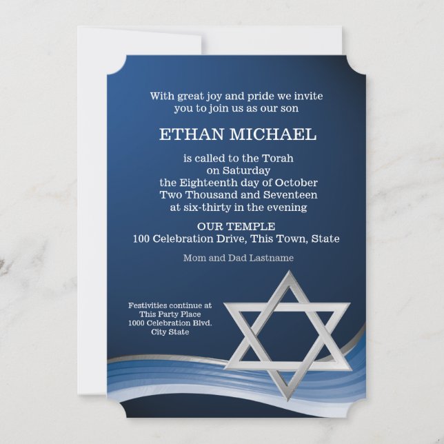 Invitación Star and Blue Wave Bar Mitzvah (Anverso)