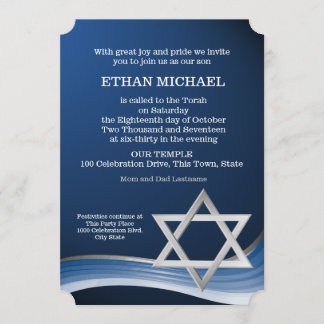 Invitación Star and Blue Wave Bar Mitzvah