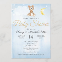 Invitación Star and Moon Teddy Bear el Baby Shower de Blue Bo