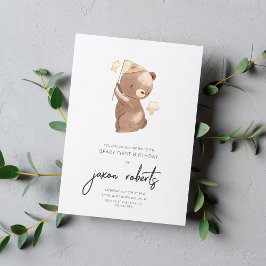 Invitación Star Catcher Bear Cute Watercolor Primer Cumpleaño