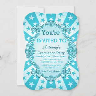 Invitación Starburst And Dots Brillante Aqua Blue Green