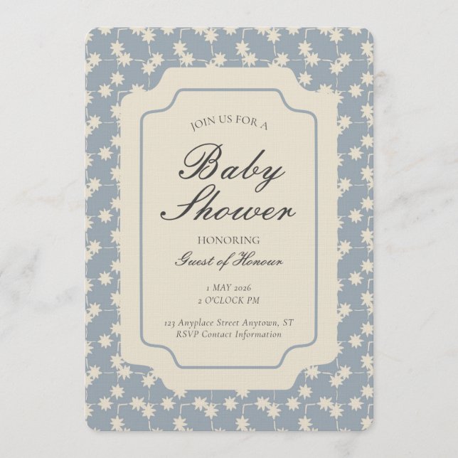 Invitación Starburst Geometric Gender Neutral Blue Beige (Anverso)