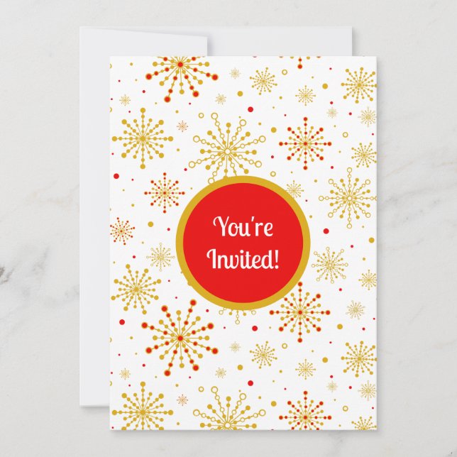 Invitación Starburst Retro Atomic MidCentury Mod Red & Gold (Anverso)