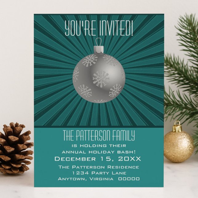 Invitación Starburst Stripes Fiesta de Ornamento Ornamento, V (Teal Starburst Stripes Ornament   Holiday Party Invitation)