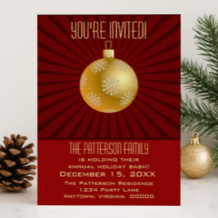 Invitación Starburst Stripes Ornamente Fiesta, Rojo y Oro