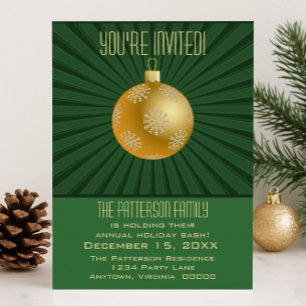 Invitación Starburst Stripes Ornamente Fiesta, Verde y Oro